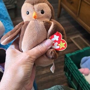 Ty Brown Owl Plush Beanie with Orange Beak
